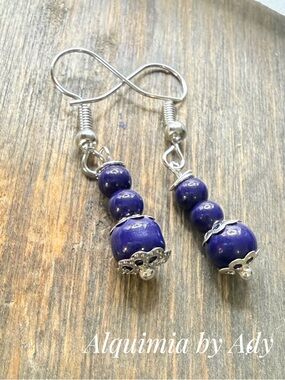 INDIGO Deep blue Beaded CERAMIC Dangle Earrings